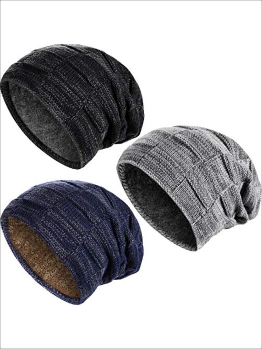 Men's Winter Beanie Hats with Fleece Lining, Acrylic Knit, Stretch Fit